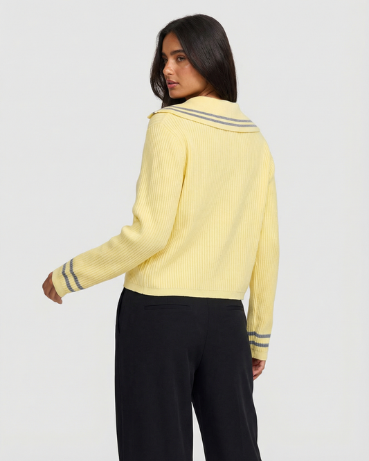 Thea | Ribbed Button Down Shirt Yellow Long Sleeve Collared