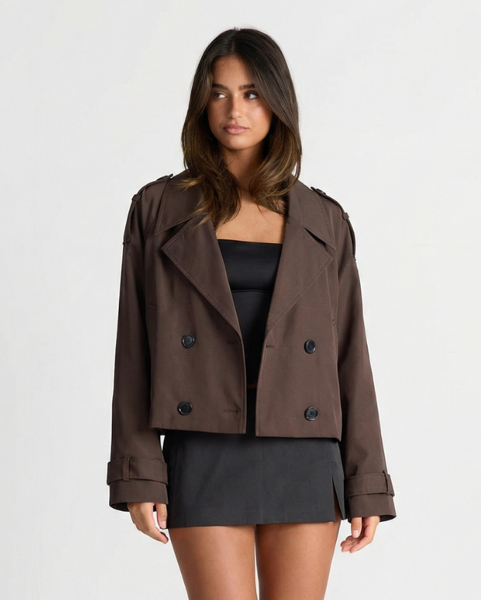 Opal | Elegant Cropped Double Breasted Blazer Brown