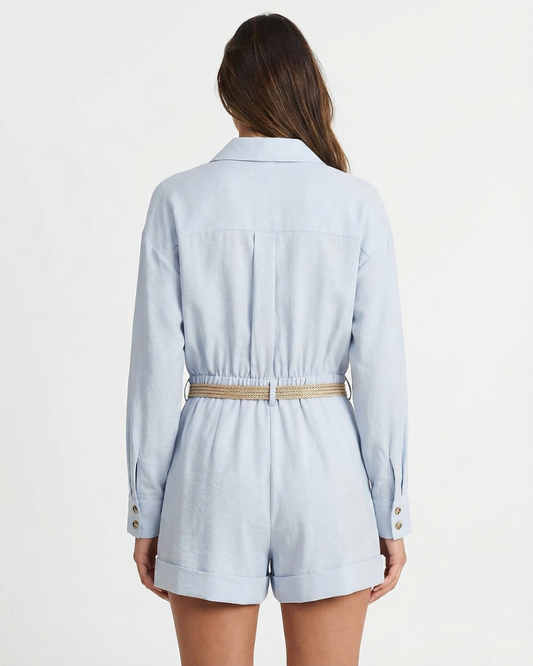 Kira | Casual Shirt Jumpsuit Light Blue Long Sleeve Belted