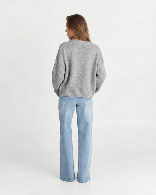 Elise | Casual Knitted Cardigan Grey Long Sleeve Button Front