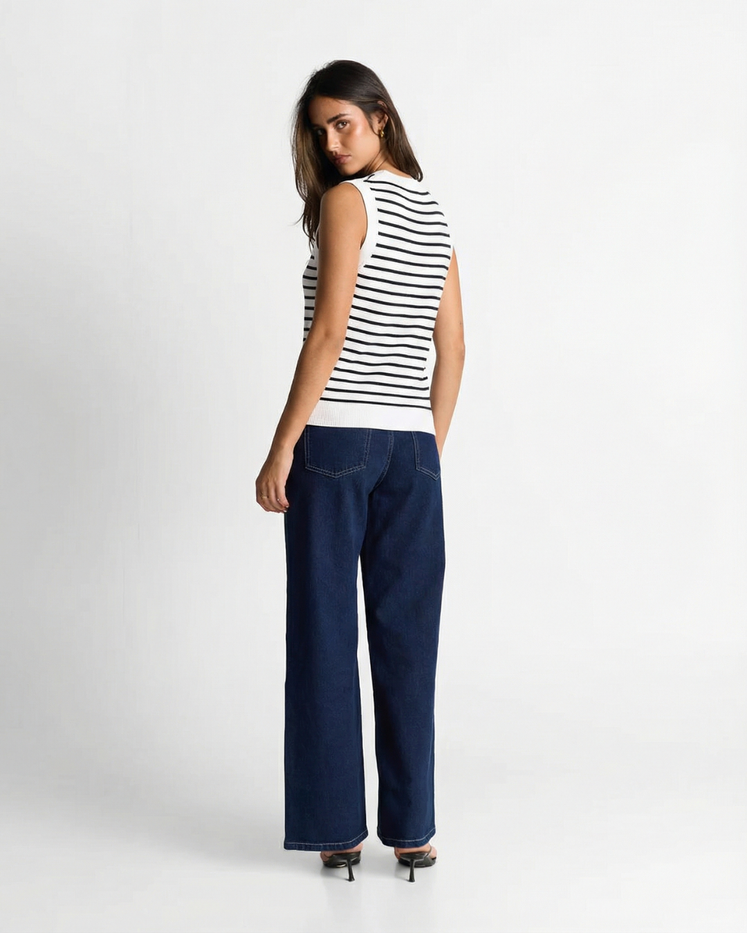 Yara | Striped Knitted Tank Top White Sleeveless Fitted Ribbed