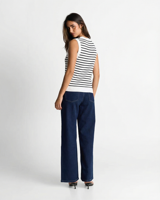 Yara | Striped Knitted Tank Top White Sleeveless Fitted Ribbed