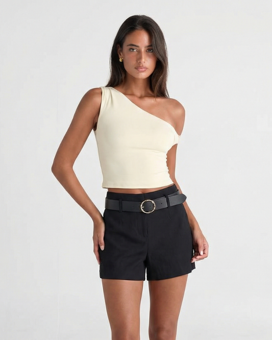 Hazel | Elegant Tailored Shorts Black High Waisted Belted