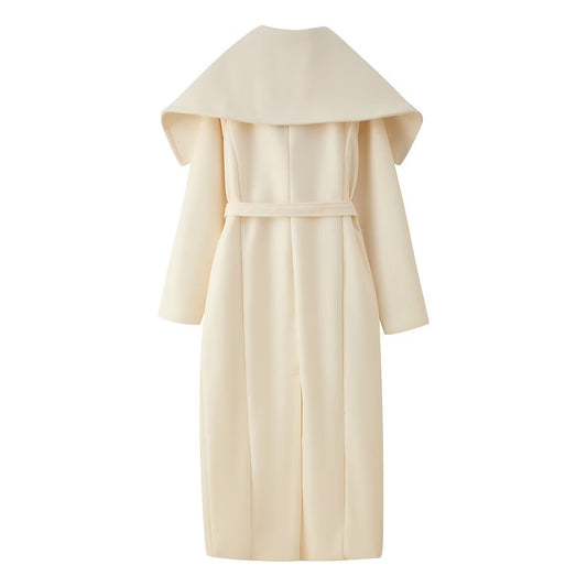 Ivy | Elegant Belted Coat Cream Longline Oversized Collar