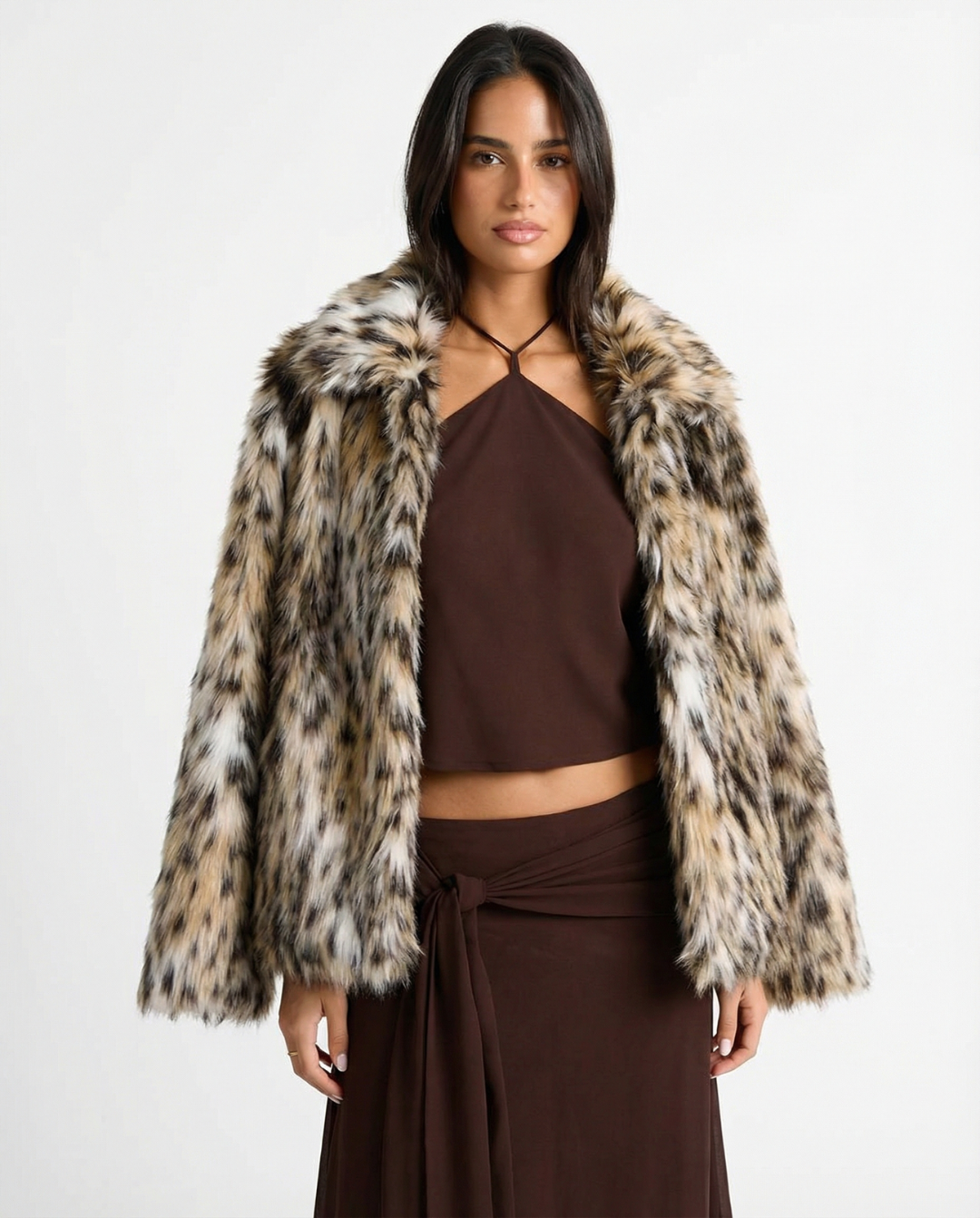 Margot | Leopard Faux Fur Coat Brown Cropped