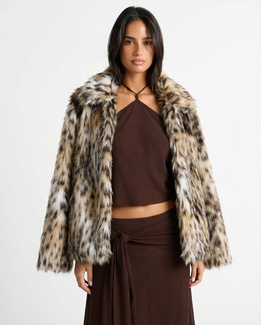 Margot | Leopard Faux Fur Coat Brown Cropped
