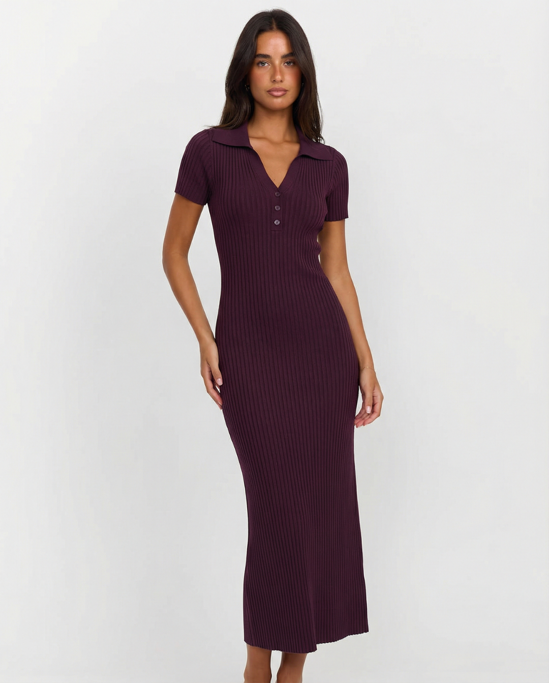 Ria | Casual Knitted Collared Maxi Dress