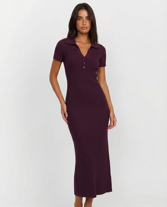Ria | Casual Knitted Collared Maxi Dress