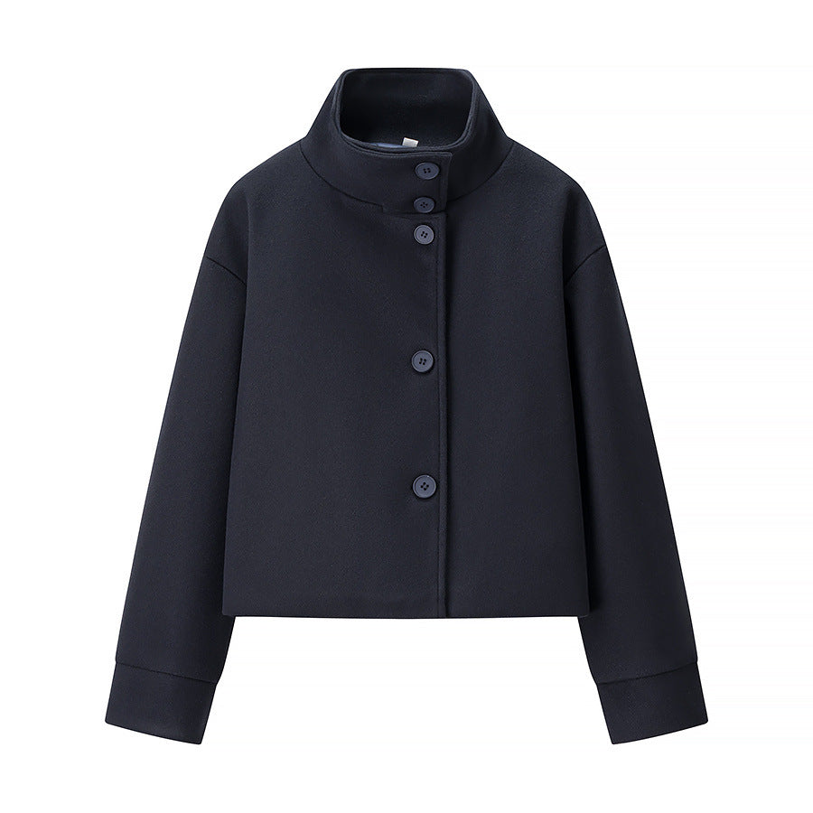 Rue | Winter Cropped Jacket Black High Neck Button Front