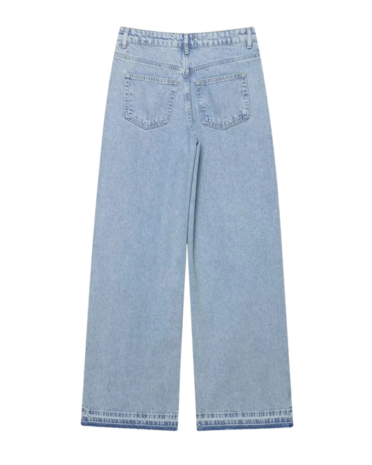 Thea | Wide Leg Jeans Light Blue High Waisted Crochet Panel