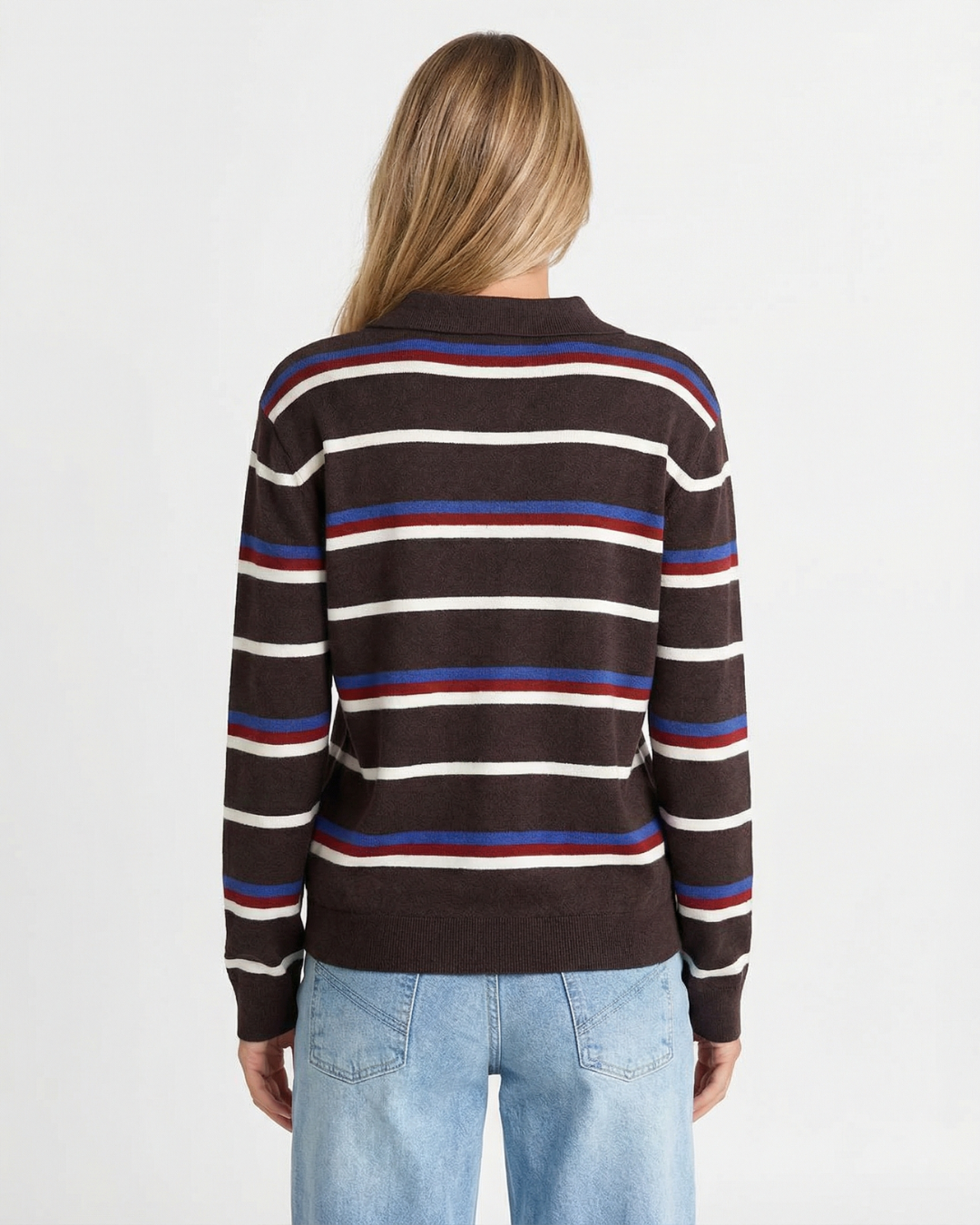 Margot | Striped Long Sleeve Polo Black White Blue Red