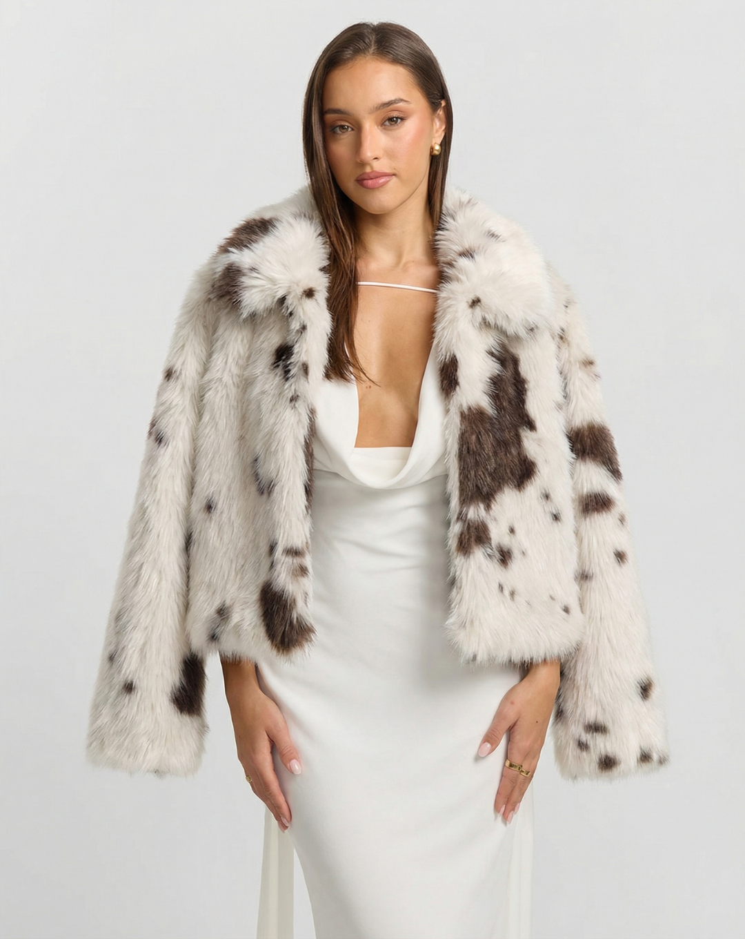 Fleur | Winter Printed Faux Fur Jacket Cream