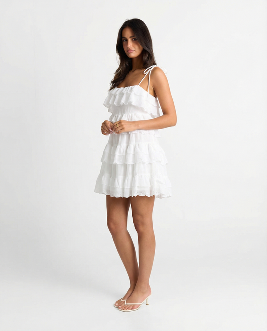 Edie | Summer Tiered Mini Dress White
