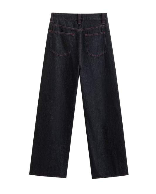 Wren | Wide Leg Jeans Dark Wash High Waisted Contrast Stitch