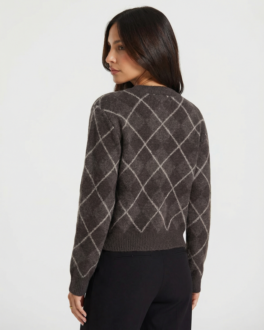 Margot | Casual Argyle Knitted Top Brown Diamond Pattern