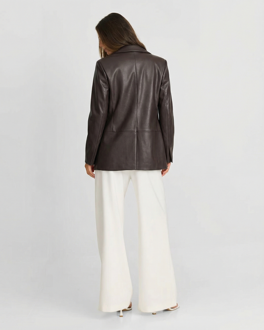 Margot | Faux Leather Blazer Black Oversized Long Sleeve