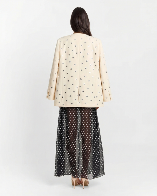 Ria | Elegant Collarless Blazer Cream Sequin