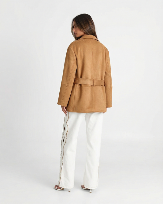 Margot | Belted Suede Blazer Tan Long Sleeve