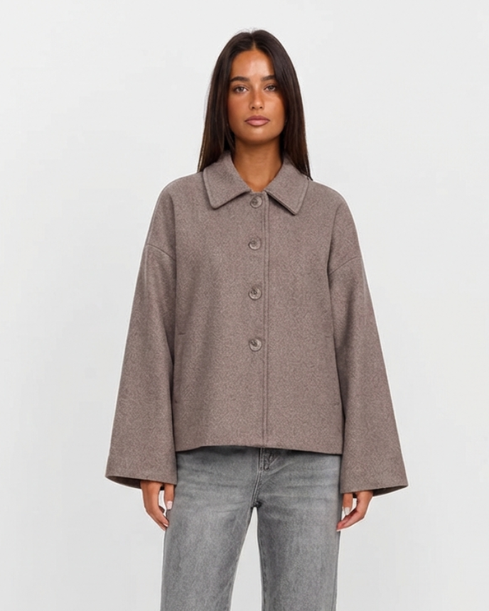 Ines | Autumn Cropped Jacket Beige Wide Sleeve Collared