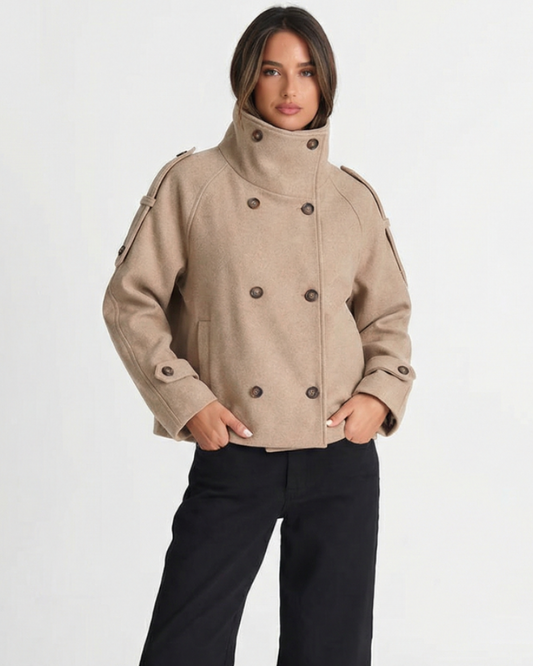 Demi | Double Breasted Blazer Beige Cropped Military