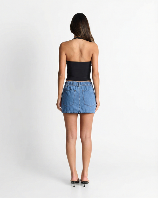 Rosa | Denim Mini Skirt Light Blue Drawstring