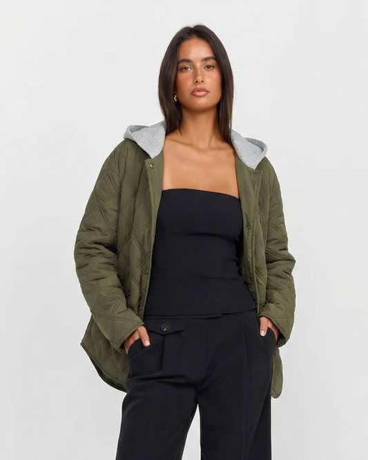 Hazel | Quilted Jacket Green Hooded Padded Oversized