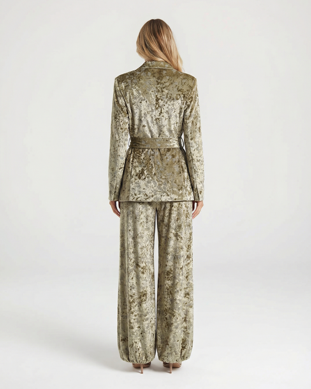 Elara | Winter Velvet Suit Khaki Green
