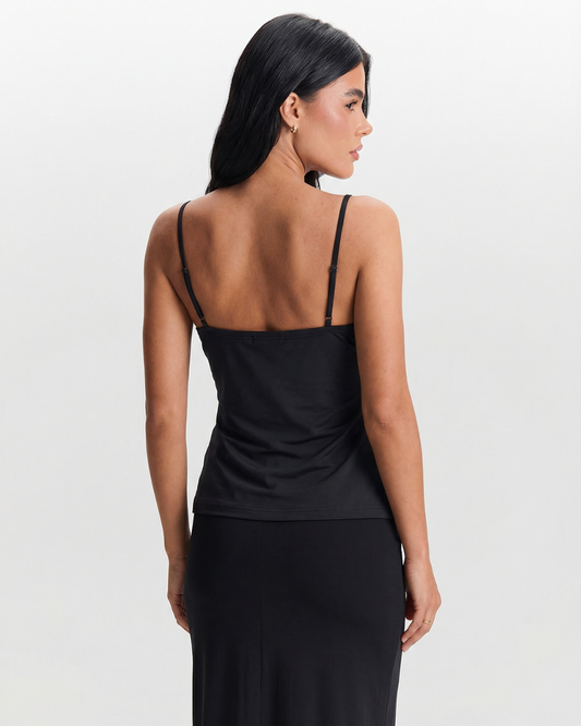 Greta | Elegant Corset Top Black Mesh Cami Fitted Bustier