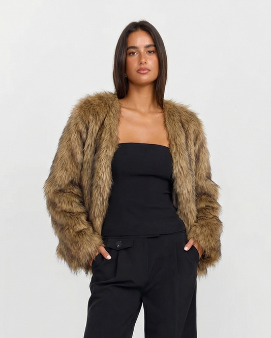 Vera | Cropped Faux Fur Jacket Tan Lightweight