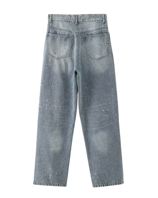 Margot | High Waisted Straight Leg Jeans Gray Light Wash Distressed