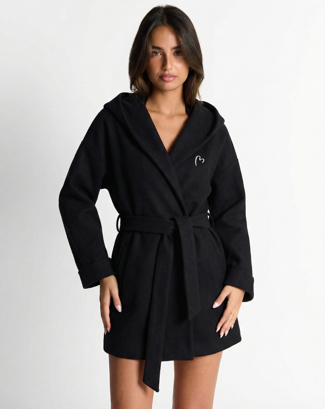Margot | Oversized Blazer Black Hooded Belted Long Sleeve