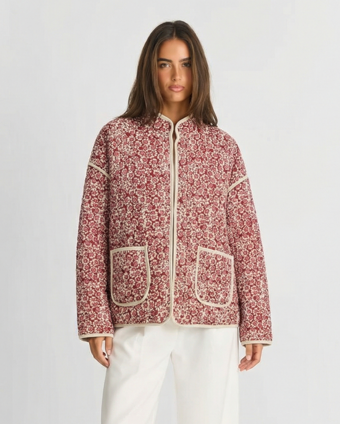 Ines | Quilted Jacket Red Floral Zip Up Padded