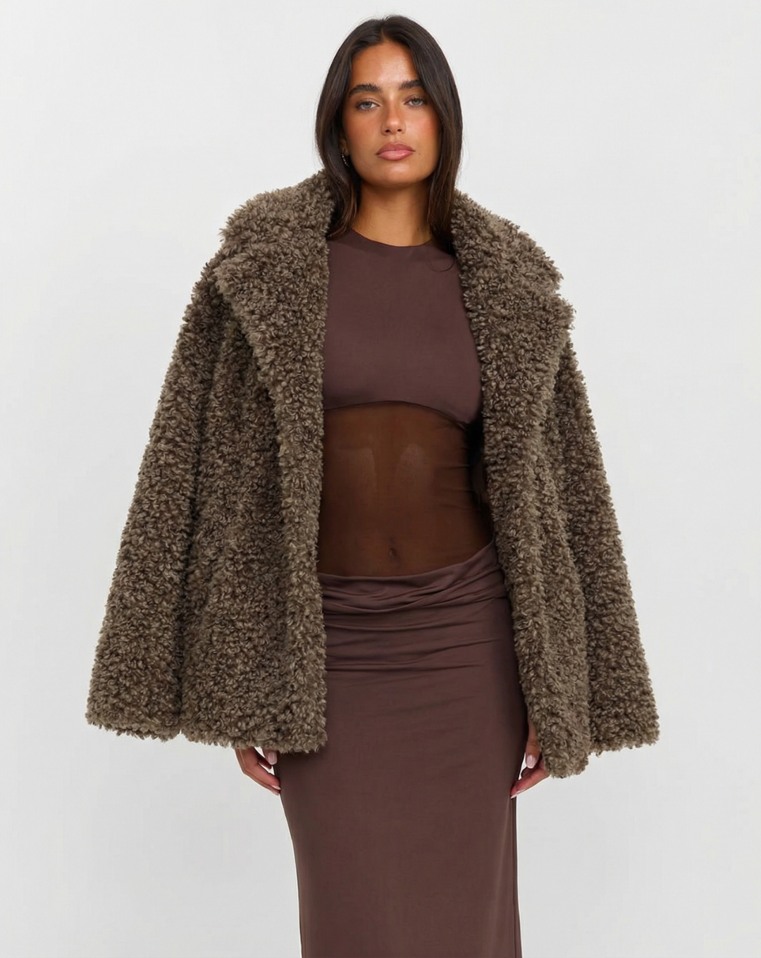 Margot | Oversized Sherpa Coat Brown
