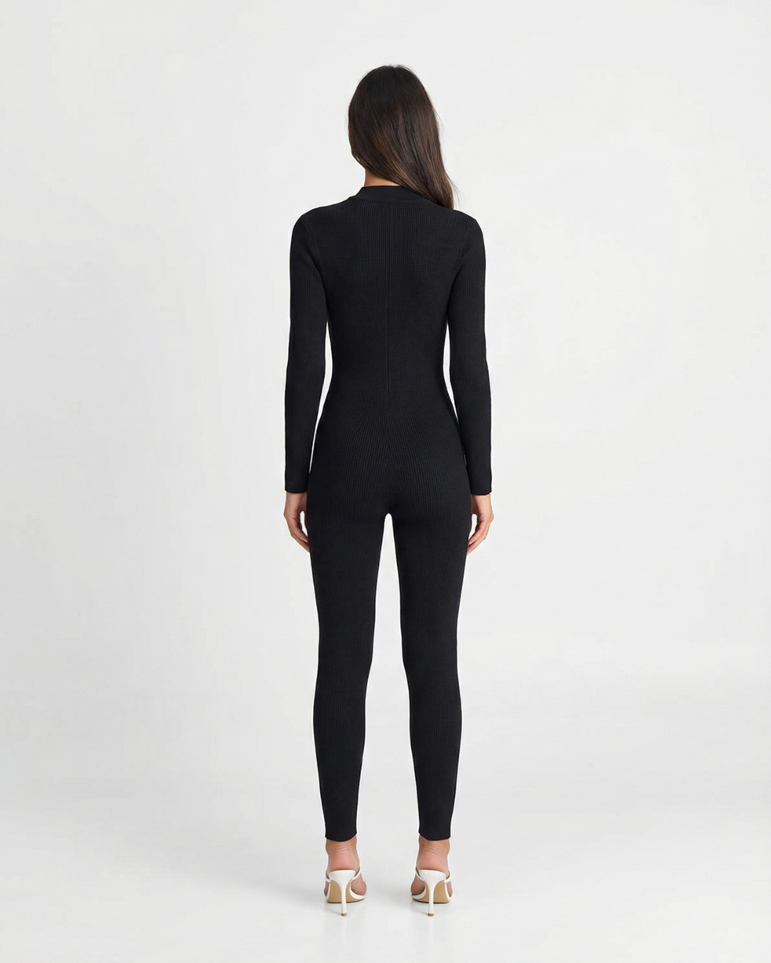 Vera | Ribbed Long Sleeve Jumpsuit Black Fitted