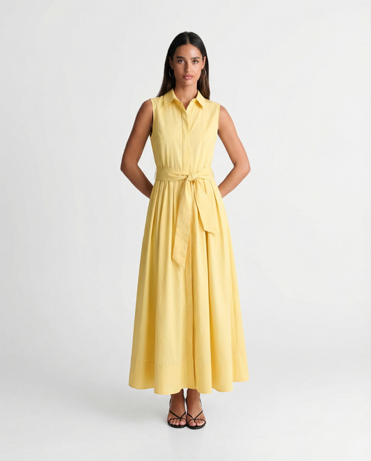 Daisy | Summer Belted Shirt Dress Yellow