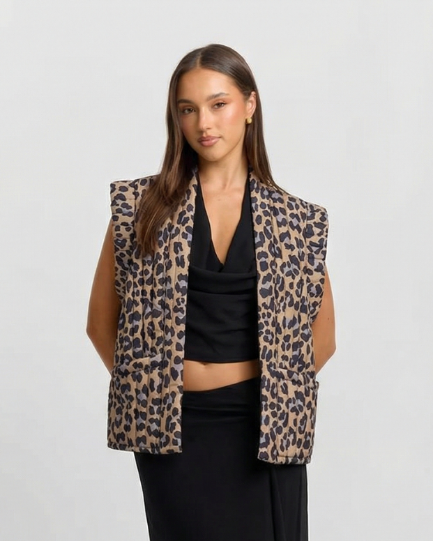 Orla | Leopard Print Blazer Brown Beige Sleeveless Oversized