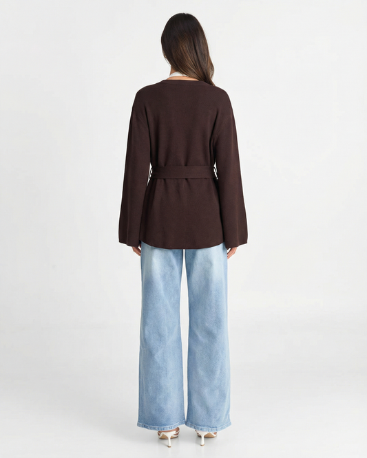 Margot | Wrap Blouse Black Long Sleeve Belted V Neck