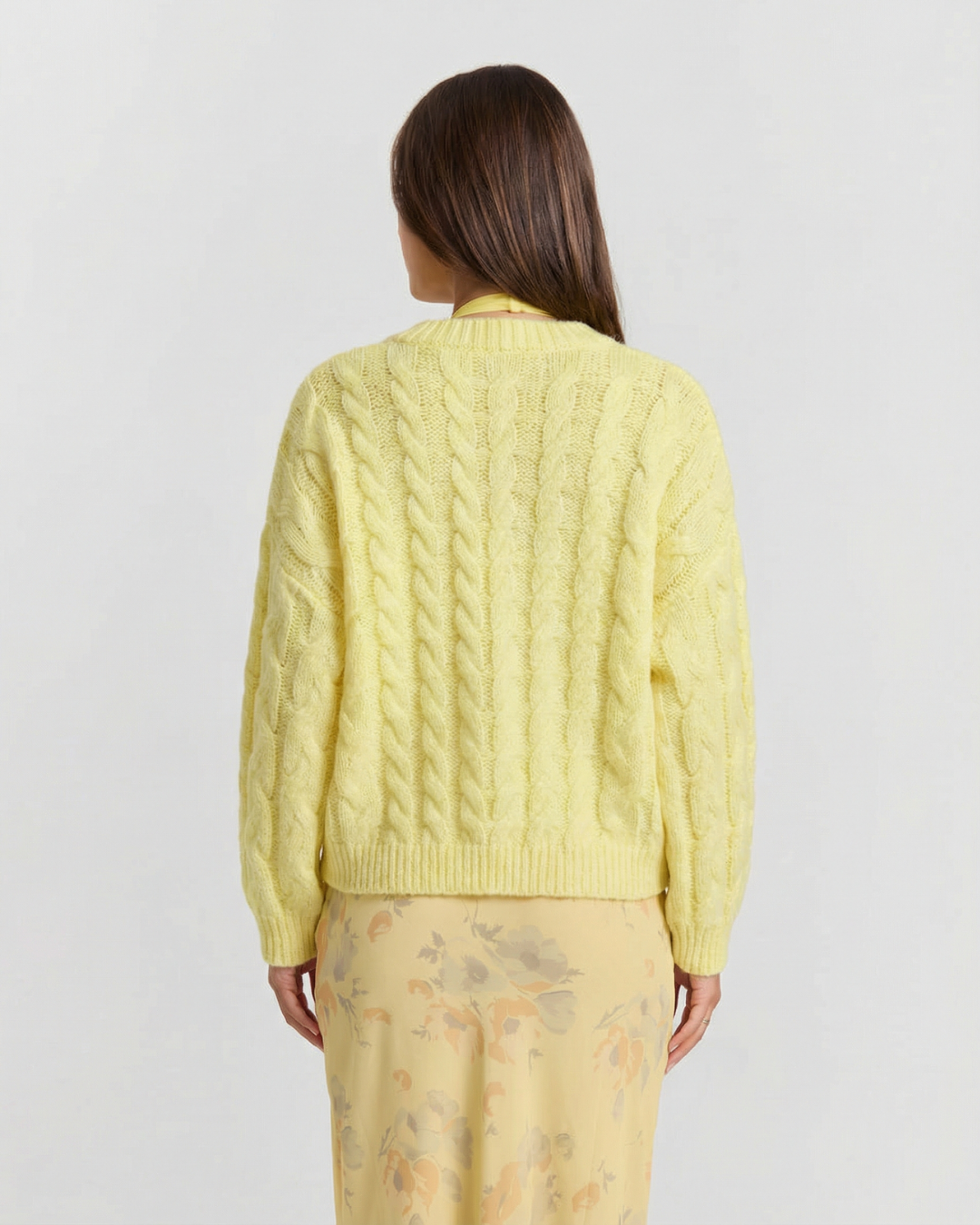 Liv | Cable Knit Sweater Yellow Crew Neck