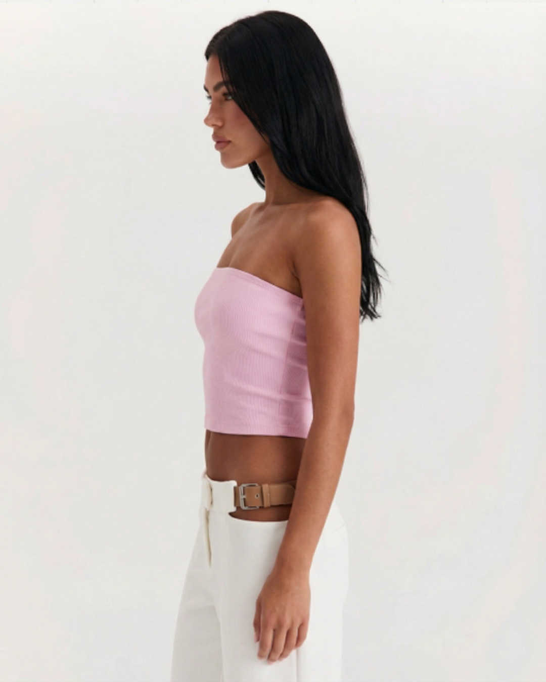 Maren | Summer Strapless Tube Top Pink Ribbed Knitted Bandeau