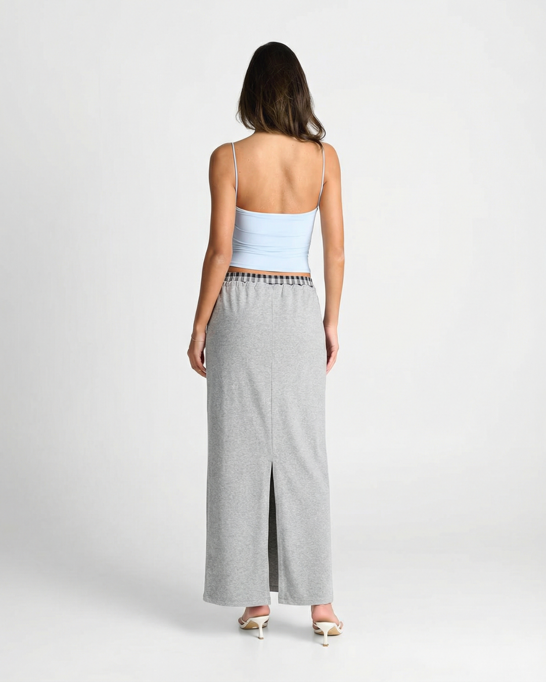 Luisa | Casual Maxi Skirt Grey Drawstring Waist Cotton