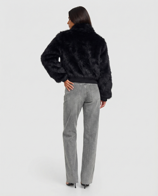 Rosa | Winter Faux Fur Bomber Jacket Black