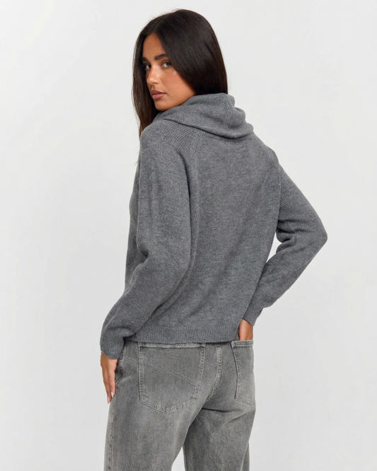 Ivy | Casual Cowl Neck Knitted Top Grey Long Sleeve