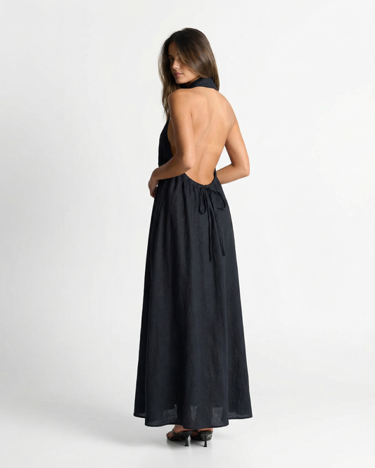 Elise | Summer Halter Neck Maxi Dress Black