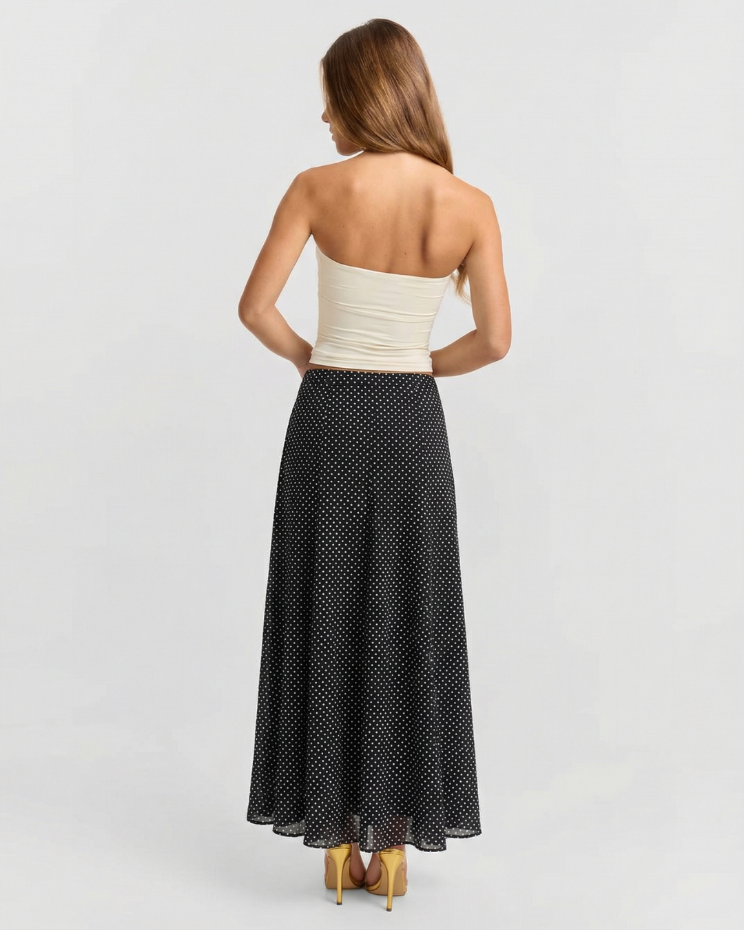 Briar | Elegant Maxi Skirt Black Polka Dot Chiffon Sheer Long
