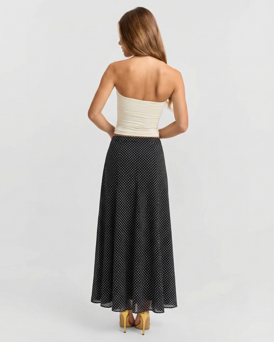 Briar | Elegant Maxi Skirt Black Polka Dot Chiffon Sheer Long