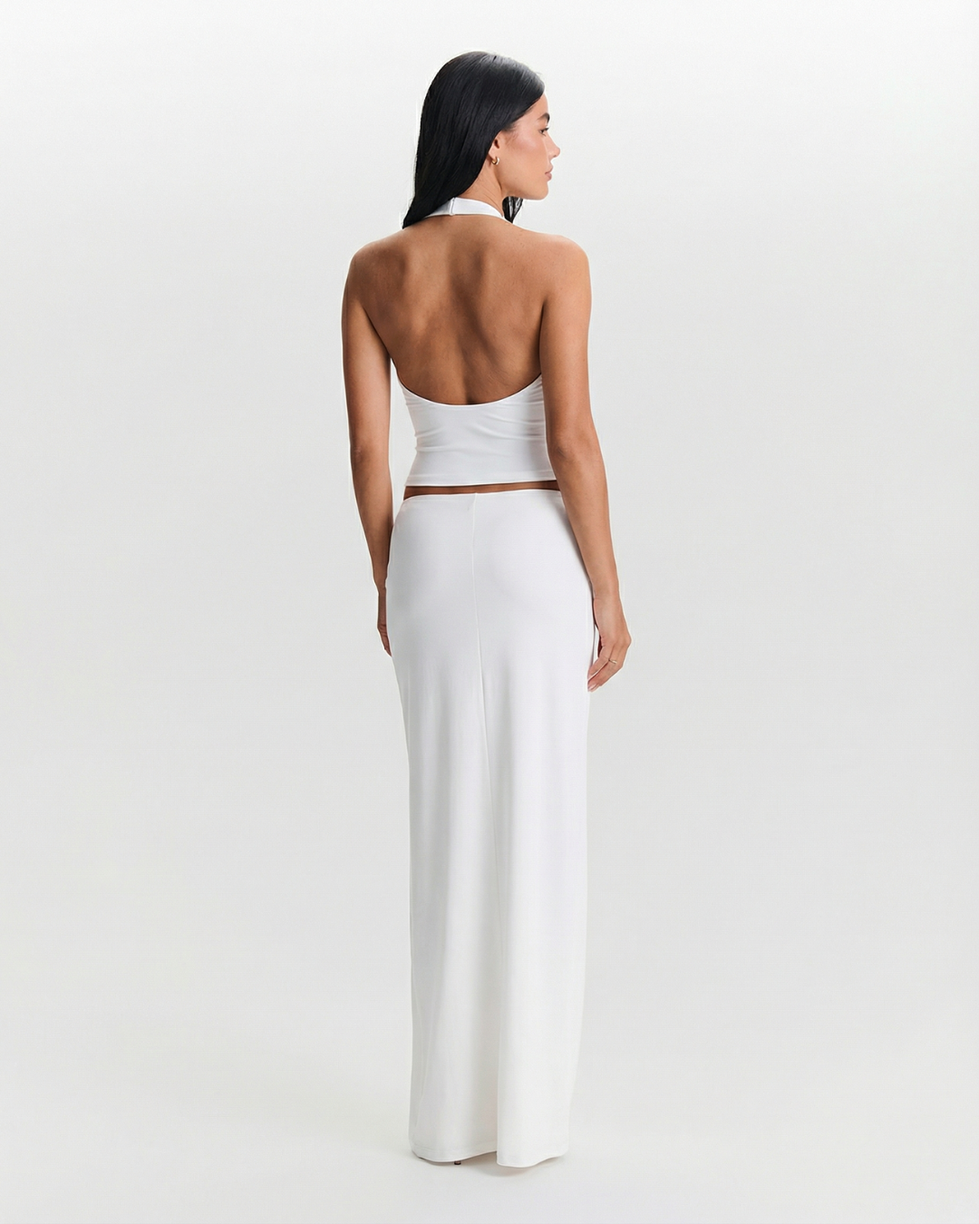 Rhea | Halter Neck Top White Fitted Sleeveless Bodycon