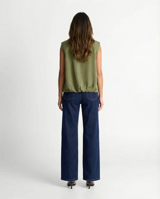 Thea | Utility Zip Vest Olive Green Sleeveless