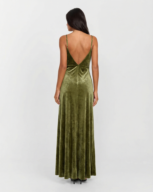 Vada | Winter Velvet Maxi Dress Green