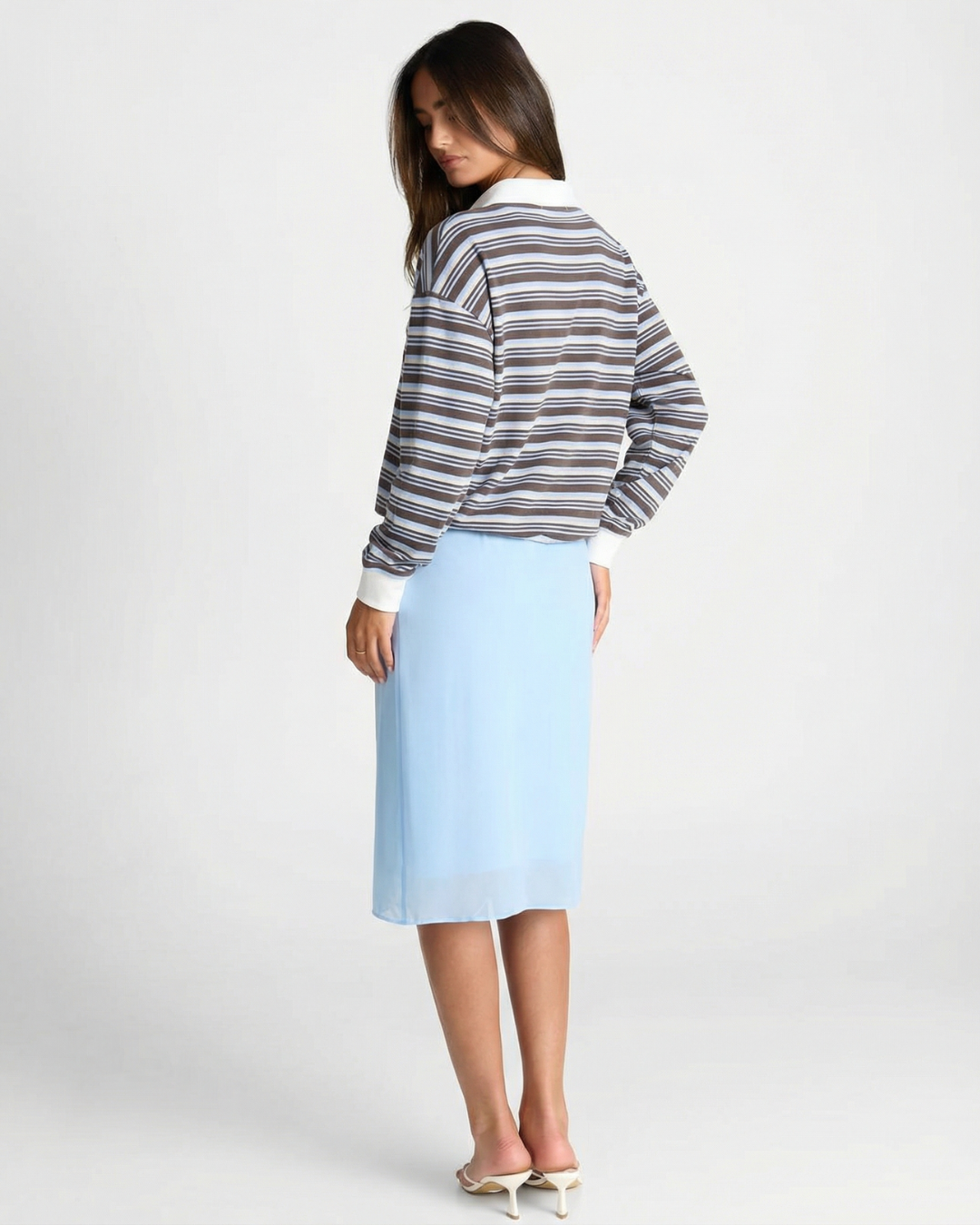 Florence | Blue Cosy Striped Long Sleeve Polo Top