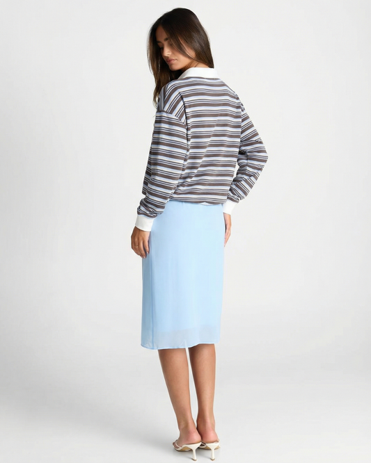 Florence | Blue Cosy Striped Long Sleeve Polo Top